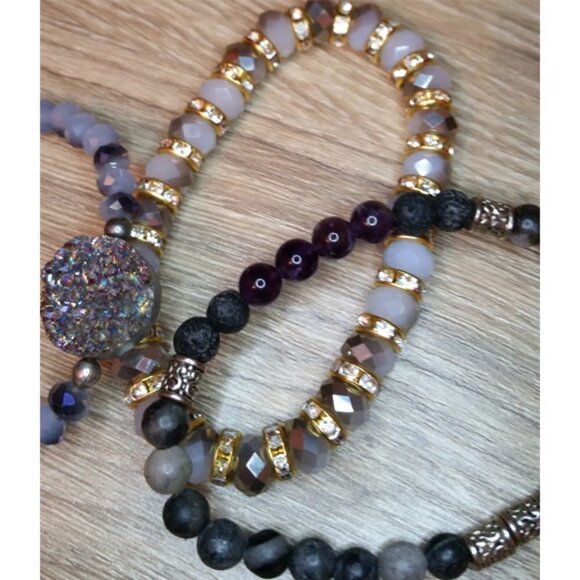 Bundle lot 3 crystal and stone stackable layering bracelets boho rainbow druzy - Picture 4 of 5